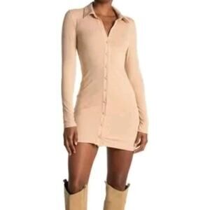 AFRM Long Sleeve Rib Knit Collar Button Down Mini Shirt Sweater Dress Sz Medium